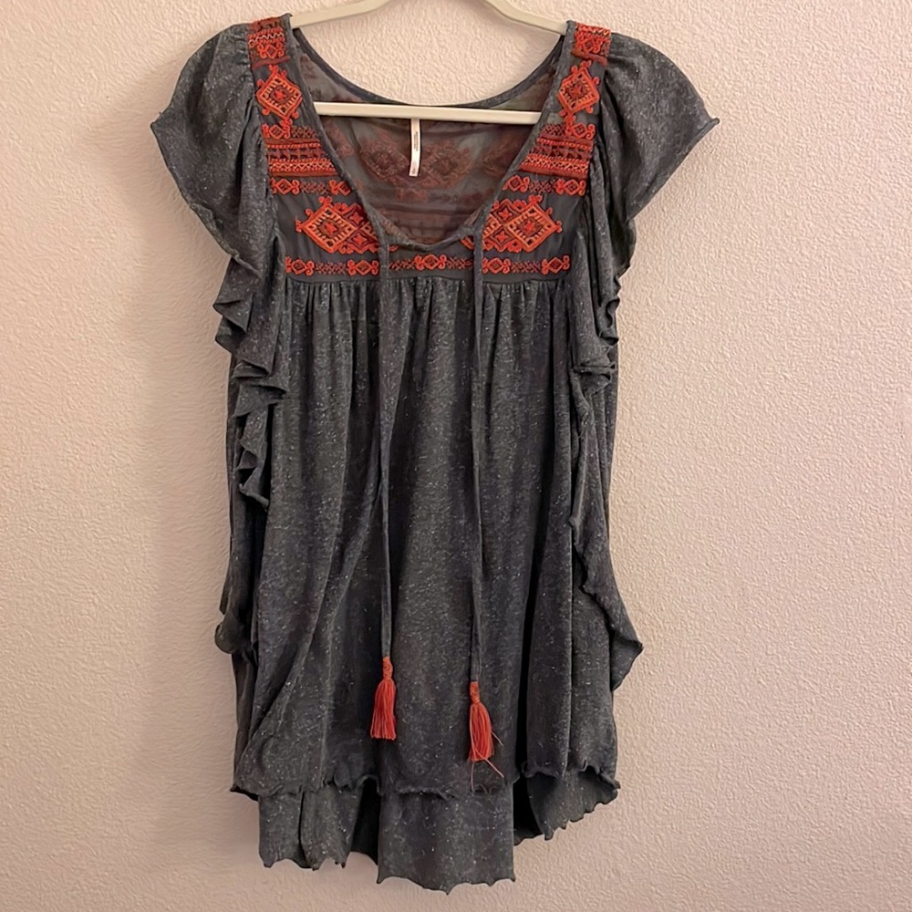 Free People Embroidered Short Sleeve Tunic